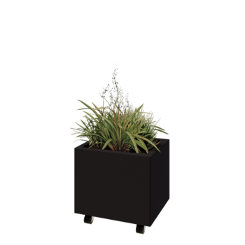 Floreira em aço - Retângulo - 50 x 40 x 40 cm - RAL9005 fosco (preto) - Com placa de base - Com rodas