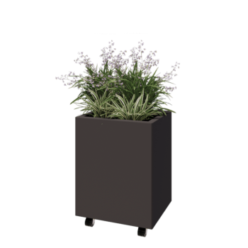 Floreira em aço - Retângulo - 50 x 40 x 60 cm - RAL7016 fosco (cinzento antracite) - Com placa de base - Com rodas