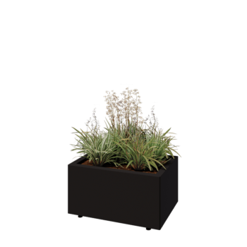 Floreira em aço - Retângulo - 60 x 40 x 30 cm - RAL9005 fosco (preto) - Com placa de base - Com pés