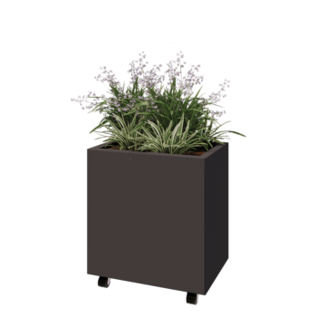 Floreira em aço - Retângulo - 60 x 40 x 60 cm - RAL7016 fosco (cinzento antracite) - Com placa de base - Com rodas