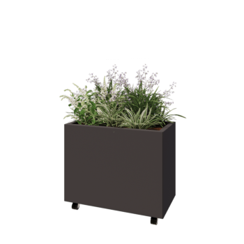 Floreira em aço - Retângulo - 80 x 40 x 60 cm - RAL7016 fosco (cinzento antracite) - Com placa de base - Com rodas