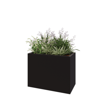 Floreira em aço - Retângulo - 80 x 40 x 60 cm - RAL9005 fosco (preto) - Com placa de base