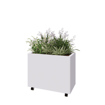 Floreira em aço - Retângulo - 80 x 40 x 60 cm - RAL9010 fosco (branco) - Com placa de base - Com rodas