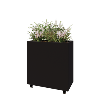 Floreira em aço - Retângulo - 80 x 40 x 80 cm - RAL9005 fosco (preto) - Com placa de base - Com rodas