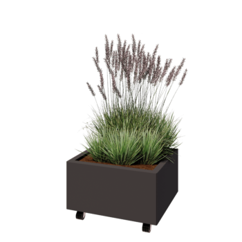 Floreira em aço - Retângulo - 60 x 50 x 30 cm - RAL7016 fosco (cinzento antracite) - Com placa de base - Com rodas