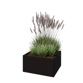 Floreira em aço - Retângulo - 60 x 50 x 30 cm - RAL9005 fosco (preto) - Com placa de base