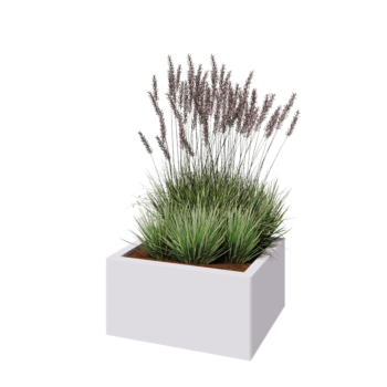 Floreira em aço - Retângulo - 60 x 50 x 30 cm - RAL9010 fosco (branco) - Com placa de base