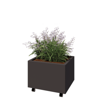 Floreira em aço - Retângulo - 60 x 50 x 40 cm - Outra cor RAL - Com placa de base - Com rodas