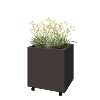 Floreira em aço - Retângulo - 60 x 50 x 60 cm - RAL7016 fosco (cinzento antracite) - Com placa de base - Com rodas
