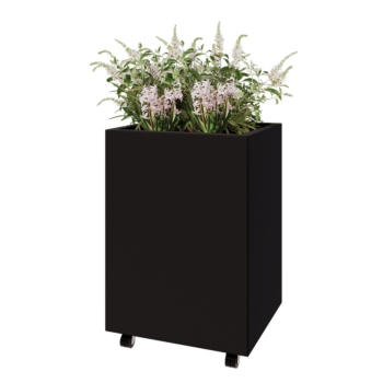 Floreira em aço - Retângulo - 60 x 50 x 80 cm - RAL9005 fosco (preto) - Com placa de base - Com rodas