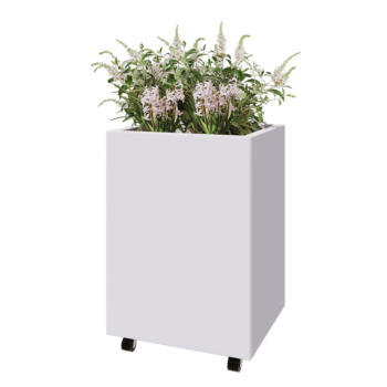 Floreira em aço - Retângulo - 60 x 50 x 80 cm - RAL9010 fosco (branco) - Com placa de base - Com rodas