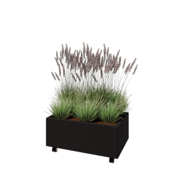 Floreira em aço - Retângulo - 80 x 50 x 30 cm - RAL9005 fosco (preto) - Com placa de base - Com rodas