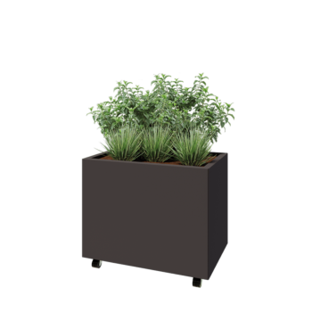 Floreira em aço - Retângulo - 80 x 50 x 60 cm - Outra cor RAL - Com placa de base - Com rodas