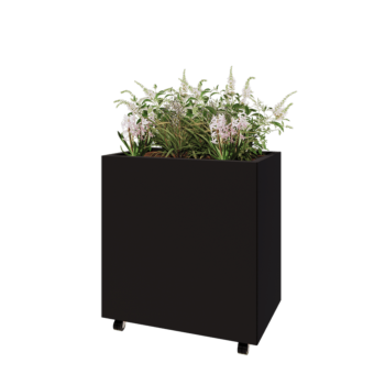Floreira em aço - Retângulo - 80 x 50 x 80 cm - RAL9005 fosco (preto) - Com placa de base - Com rodas