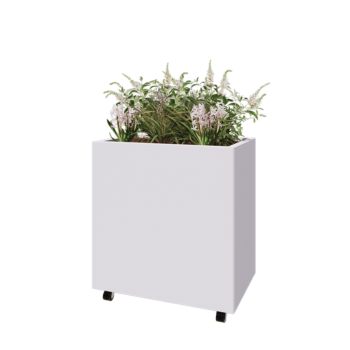 Floreira em aço - Retângulo - 80 x 50 x 80 cm - RAL9010 fosco (branco) - Com placa de base - Com rodas