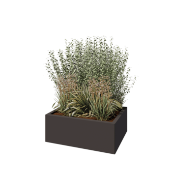 Floreira em aço - Retângulo - 80 x 60 x 30 cm - RAL7016 fosco (cinzento antracite) - Com placa de base