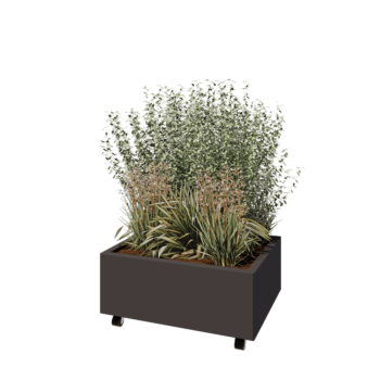 Floreira em aço - Retângulo - 80 x 60 x 30 cm - Outra cor RAL - Com placa de base - Com rodas