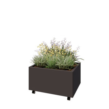 Floreira em aço - Retângulo - 80 x 60 x 40 cm - RAL7016 fosco (cinzento antracite) - Com placa de base - Com rodas