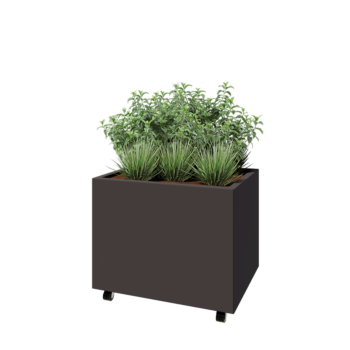 Floreira em aço - Retângulo - 80 x 60 x 60 cm - Outra cor RAL - Com placa de base - Com rodas