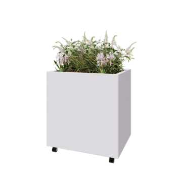 Floreira em aço - Retângulo - 80 x 60 x 80 cm - RAL9010 fosco (branco) - Com placa de base - Com rodas