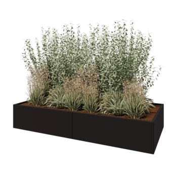 Floreira XXL em aço - Retângulo - 240 x 100 x 40 cm - RAL9005 fosco (preto) - Sem placa de base