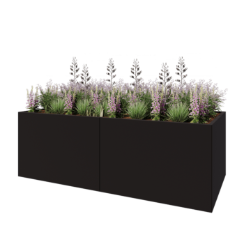 Floreira XXL em aço - Retângulo - 240 x 100 x 80 cm - RAL9005 fosco (preto) - Com placa de base