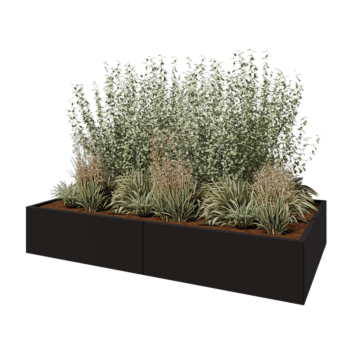 Floreira XXL em aço - Retângulo - 240 x 120 x 40 cm - RAL9005 fosco (preto) - Com placa de base