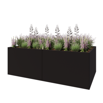 Floreira XXL em aço - Retângulo - 240 x 120 x 80 cm - RAL9005 fosco (preto) - Sem placa de base