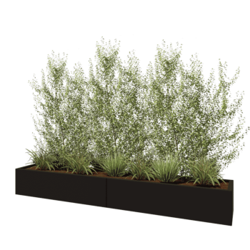 Floreira XXL em aço - Retângulo - 240 x 40 x 30 cm - RAL9005 fosco (preto) - Com placa de base