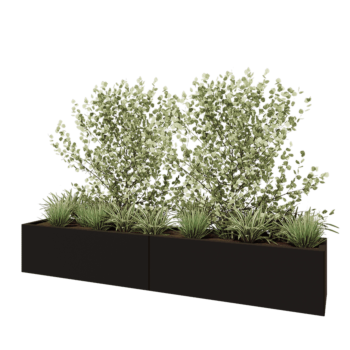 Floreira XXL em aço - Retângulo - 240 x 40 x 40 cm - RAL9005 fosco (preto) - Com placa de base