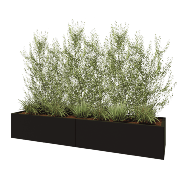 Floreira XXL em aço - Retângulo - 240 x 60 x 40 cm - RAL9005 fosco (preto) - Com placa de base