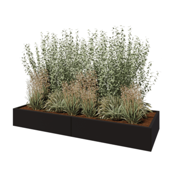 Floreira XXL em aço - Retângulo - 240 x 80 x 30 cm - RAL9005 fosco (preto) - Com placa de base