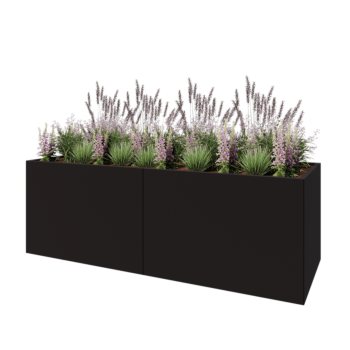 Floreira XXL em aço - Retângulo - 240 x 80 x 80 cm - RAL9005 fosco (preto) - Sem placa de base