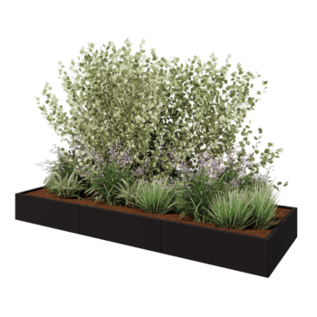 Floreira XXL em aço - Retângulo - 300 x 100 x 30 cm - RAL9005 fosco (preto) - Sem placa de base