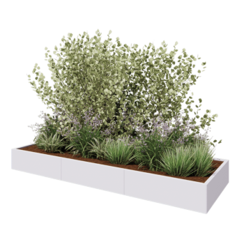 Floreira XXL em aço - Retângulo - 300 x 100 x 30 cm - RAL9010 fosco (branco) - Sem placa de base