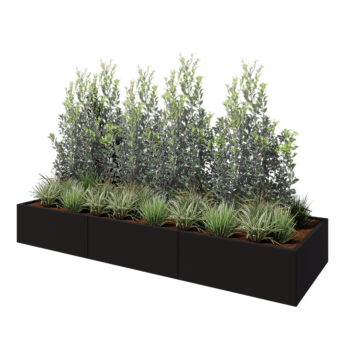 Floreira XXL em aço - Retângulo - 300 x 100 x 40 cm - RAL9005 fosco (preto) - Sem placa de base