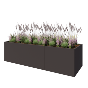 Floreira XXL em aço - Retângulo - 300 x 100 x 80 cm - Outra cor RAL - Com placa de base