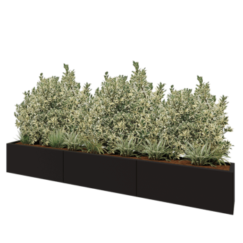 Floreira XXL em aço - Retângulo - 300 x 30 x 40 cm - RAL9005 fosco (preto) - Sem placa de base