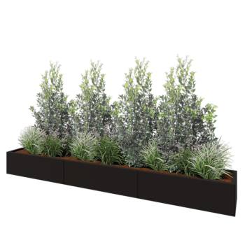 Floreira XXL em aço - Retângulo - 300 x 40 x 30 cm - RAL9005 fosco (preto) - Com placa de base