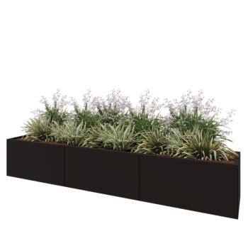 Floreira XXL em aço - Retângulo - 300 x 50 x 50 cm - RAL9005 fosco (preto) - Sem placa de base