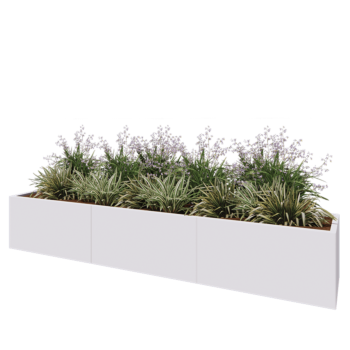 Floreira XXL em aço - Retângulo - 300 x 50 x 50 cm - RAL9010 fosco (branco) - Com placa de base