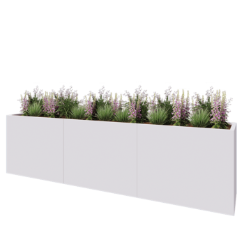 Floreira XXL em aço - Retângulo - 300 x 50 x 80 cm - RAL9010 fosco (branco) - Sem placa de base