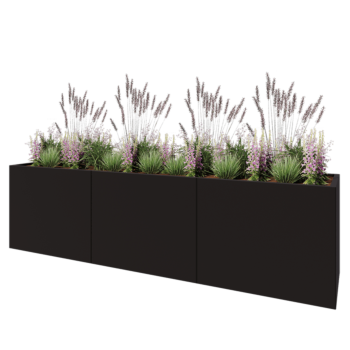 Floreira XXL em aço - Retângulo - 300 x 60 x 80 cm - RAL9005 fosco (preto) - Sem placa de base