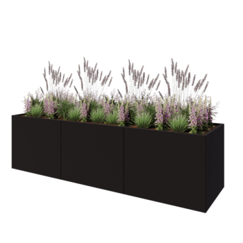 Floreira XXL em aço - Retângulo - 300 x 80 x 80 cm - RAL9005 fosco (preto) - Com placa de base