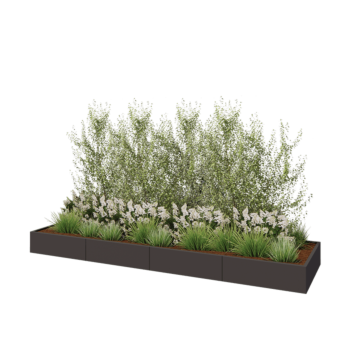 Floreira XXL em aço - Retângulo - 400 x 100 x 30 cm - RAL7016 fosco (cinzento antracite) - Sem placa de base