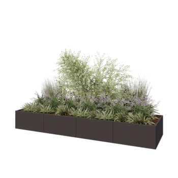 Floreira XXL em aço - Retângulo - 400 x 100 x 50 cm - RAL7016 fosco (cinzento antracite) - Com placa de base