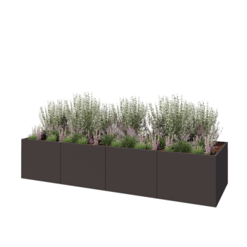 Floreira XXL em aço - Retângulo - 400 x 120 x 80 cm - RAL7016 fosco (cinzento antracite) - Com placa de base