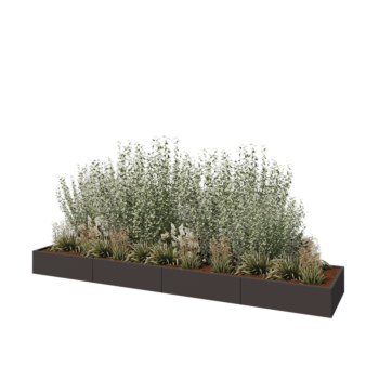 Floreira XXL em aço - Retângulo - 400 x 80 x 30 cm - RAL7016 fosco (cinzento antracite) - Com placa de base