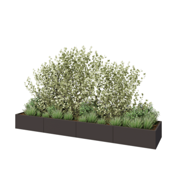 Floreira XXL em aço - Retângulo - 400 x 80 x 40 cm - RAL7016 fosco (cinzento antracite) - Com placa de base