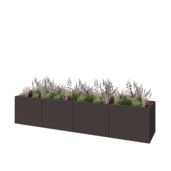 Floreira XXL em aço - Retângulo - 400 x 80 x 80 cm - RAL7016 fosco (cinzento antracite) - Com placa de base